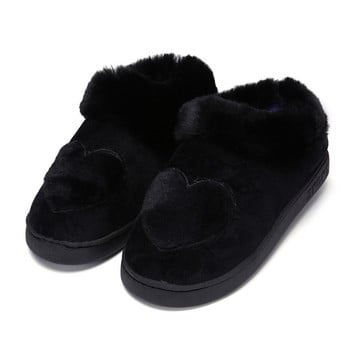Памучни дамски чехли Ново пристигане Топли плюшени зимни кожени чехли във формата на сърце Меки домашни обувки Плоски с домашни чехли