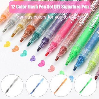 12 Χρώματα/σετ Glitter Pen Highlighter Color Changing Flash Marker Gel στυλό Σχέδιο Λεύκωμα Λεύκωμα Journal Diy Stationery School