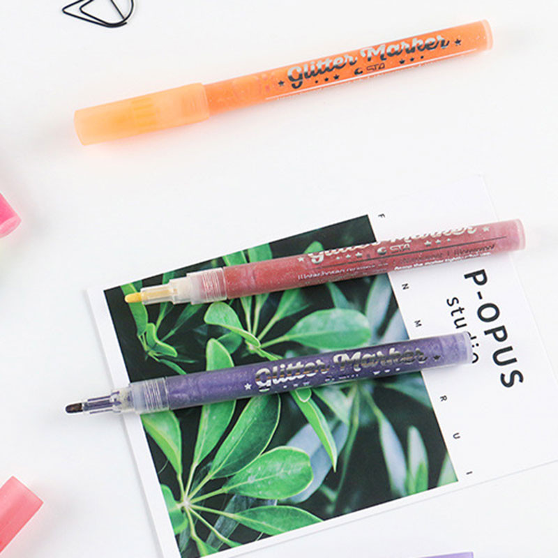 12 spalvų/rinkinys Blizgučių rašiklių paryškintuvas spalvas keičiantis blykstės žymeklis Geliniai rašikliai Piešimas Iškarpų albumas Albumas Žurnalas „Pasidaryk pats“ raštinės reikmenų mokykla