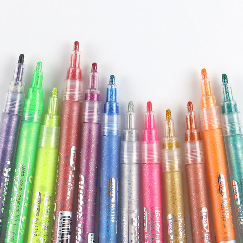 12 spalvų/rinkinys Blizgučių rašiklių paryškintuvas spalvas keičiantis blykstės žymeklis Geliniai rašikliai Piešimas Iškarpų albumas Albumas Žurnalas „Pasidaryk pats“ raštinės reikmenų mokykla