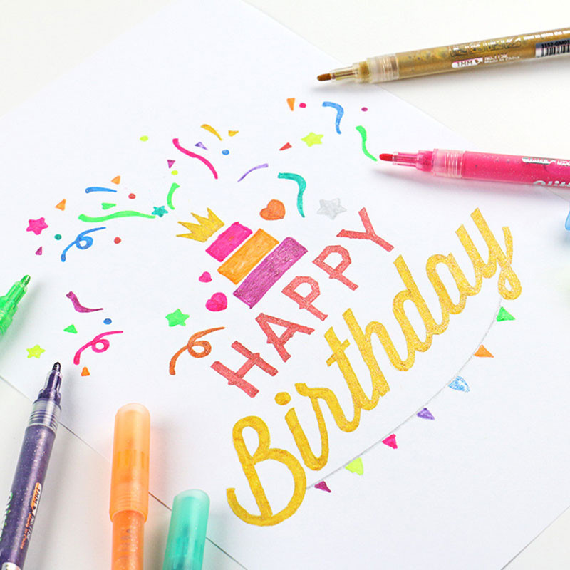 12 spalvų/rinkinys Blizgučių rašiklių paryškintuvas spalvas keičiantis blykstės žymeklis Geliniai rašikliai Piešimas Iškarpų albumas Albumas Žurnalas „Pasidaryk pats“ raštinės reikmenų mokykla