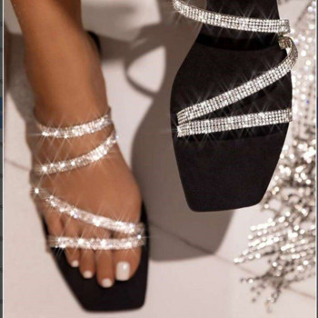 Плоски чехли Лятна мода за 2022 г. Сандали с кристали в цвят бонбони Момичета Дъгови кристални приплъзващи се плажни дамски чехли
