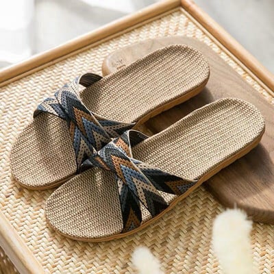 2022 Nove muške ljetne papuče Ravne cipele Prozračna lanena ležerna sandala Kućna kupaonica Neklizajuće Japanke Indoor Lanene cipele Pantufa