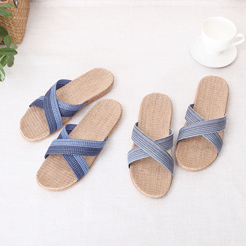 2022 Nove muške ljetne papuče Ravne cipele Prozračna lanena ležerna sandala Kućna kupaonica Neklizajuće Japanke Indoor Lanene cipele Pantufa