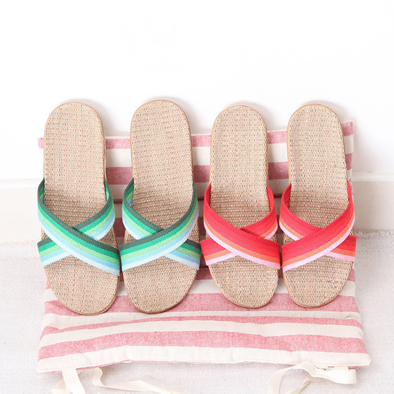 2022 Nove muške ljetne papuče Ravne cipele Prozračna lanena ležerna sandala Kućna kupaonica Neklizajuće Japanke Indoor Lanene cipele Pantufa