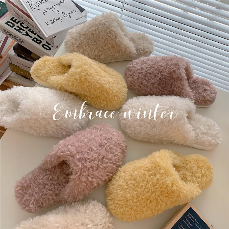 Χειμωνιάτικες ζεστές βαμβακερές παντόφλες Γυναικεία μόδα Μονόχρωμες βελούδινες παντόφλες Εσωτερικού δαπέδου για ζευγάρια Παπούτσια σπιτιού Παντόφλες από μαλακή γούνα