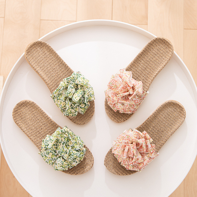 Suihyung sieviešu čības 2022. g. Jaunas mājas apavi meitenēm, lieli ziedi, loki, plakanas sandales sievietēm, vieglas linu čības