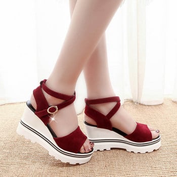 2023 Γυναικείες μασίφ Suede Pumps Πλατφόρμα Wedge Σανδάλια Roman Wedges Casual Σανδάλια Fish Mouth Thick with ψηλοτάκουνα σανδάλια