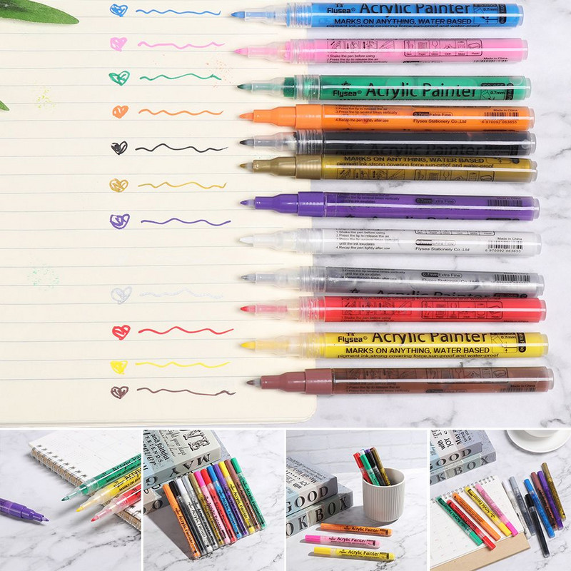 Pastāvīga akrila krāsas marķiera pildspalva keramikas akmens stikla porcelāna glāzei koka auduma audekla krāsošanai biroja skolas piederumi