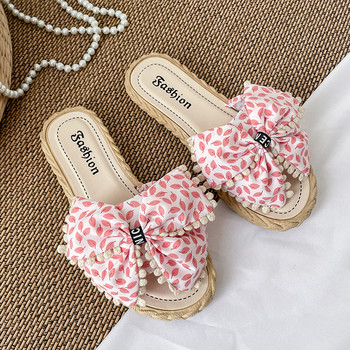 Чехли Дамски летни флорални вътрешни меки долнища Дамски обувки за жени Джапанки с панделка с пискюли Дамски плажни плоски феерични готини сандали