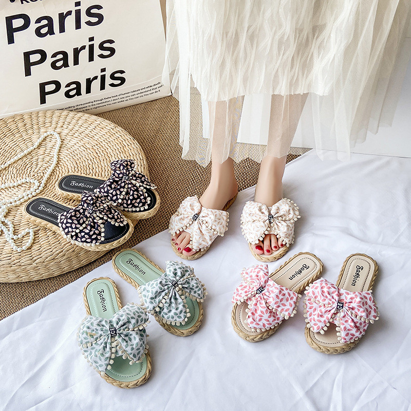 Papuče Ženske ljetne cvjetne indoor meke donjice Ženske cipele za žene Japanke s mašnom s resicama Ženske ravne sandale za plažu Fairy Cool