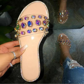 2023 г. Нови чехли, летни дамски сандали с мъниста с цветни скъпоценни камъни, плоски неплъзгащи се издръжливи плажни чехли