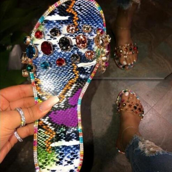 2023 г. Нови чехли, летни дамски сандали с мъниста с цветни скъпоценни камъни, плоски неплъзгащи се издръжливи плажни чехли