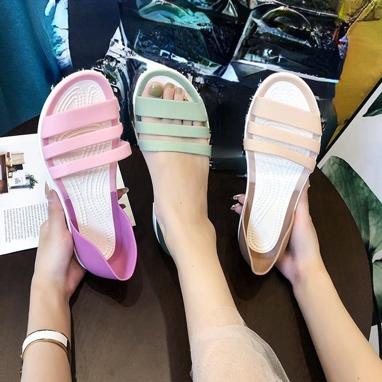 Sandales Želejas krāsas Pieskaņas Sandales Sieviešu Vasaras Neslīdoši Apavi ar mīkstu apakšu Pludmale Vispārpiemērots Sieviešu apavi liela izmēra 35-41