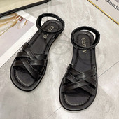 Sandale Clasice cu curele la gleznă Sandale de vară Plate pentru femei cu talpă moale Sandale plate la modă Încălțăminte casual confortabilă de vară 2023