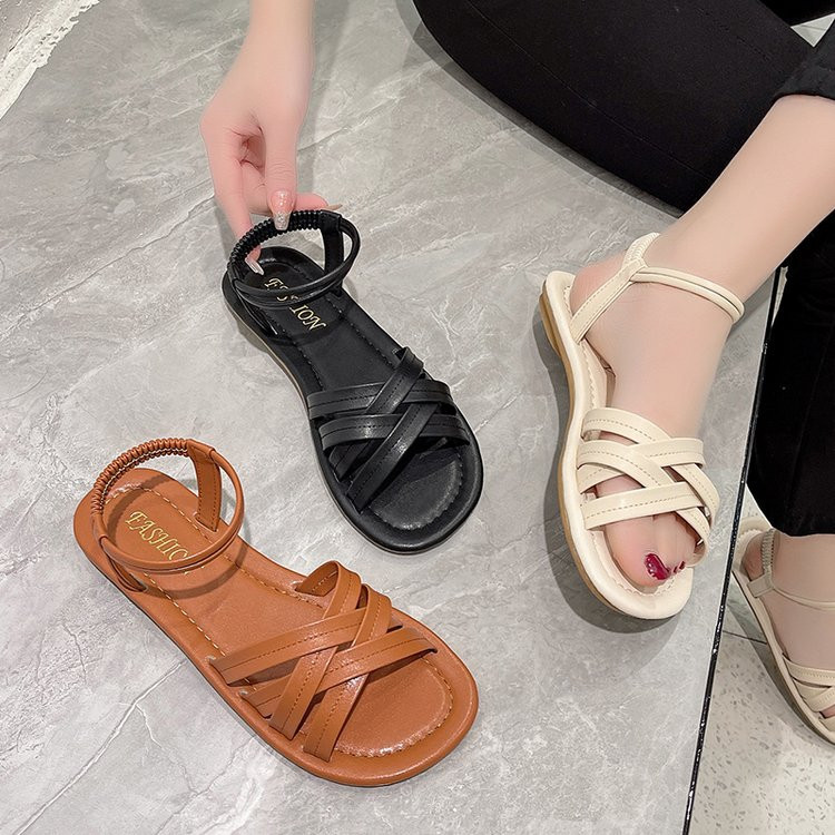 Sandale Clasice cu curele la gleznă Sandale de vară Plate pentru femei cu talpă moale Sandale plate la modă Încălțăminte casual confortabilă de vară 2023