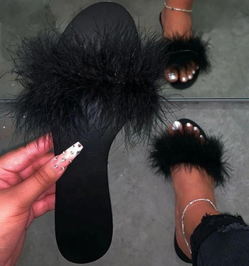 дамски домашни сандали с кожа от лисица ms Летни нови космати джапанки дамски 2021 г. горно облекло с плоско дъно голям размер плажни чехли