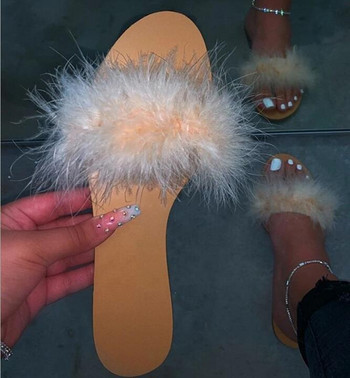 дамски домашни сандали с кожа от лисица ms Летни нови космати джапанки дамски 2021 г. горно облекло с плоско дъно голям размер плажни чехли
