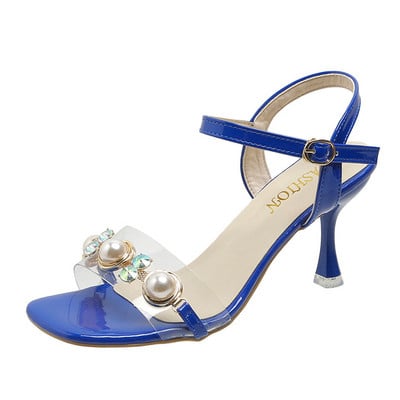 Elegáns gyöngysarkú női 2023 nyár, négyzet alakú, vastag sarkú szandál, női átlátszó PVC tűs csatos női szivattyúk