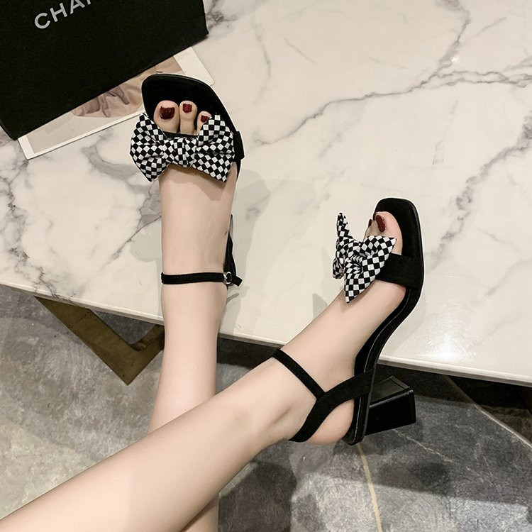 Sandale Ženske cipele Ljeto 2023. Nova moda Debela peta Mašna Antilop Antilop Četvrtasti prsti Modne univerzalne ženske cipele na visoku petu 35-*42