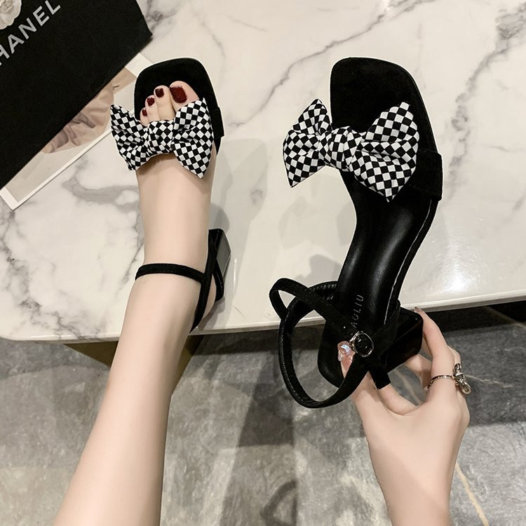 Sandale Ženske cipele Ljeto 2023. Nova moda Debela peta Mašna Antilop Antilop Četvrtasti prsti Modne univerzalne ženske cipele na visoku petu 35-*42