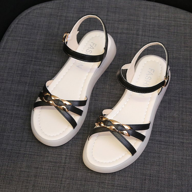 Sandale na klin za žene Ljeto 2023. Nove ženske modne ženske cipele s ravnim metalnim kopčama i udobnim otvorenim prstima