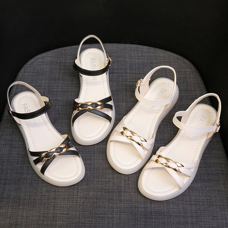 Sandale na klin za žene Ljeto 2023. Nove ženske modne ženske cipele s ravnim metalnim kopčama i udobnim otvorenim prstima