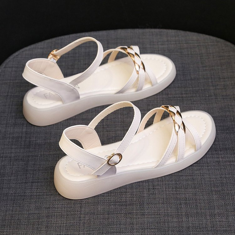 Sandale na klin za žene Ljeto 2023. Nove ženske modne ženske cipele s ravnim metalnim kopčama i udobnim otvorenim prstima