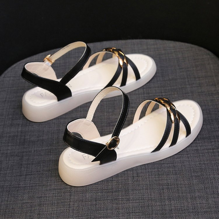 Sandale na klin za žene Ljeto 2023. Nove ženske modne ženske cipele s ravnim metalnim kopčama i udobnim otvorenim prstima