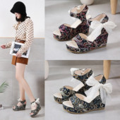 2022 Νέα Wedge Ribbon Άνετα γυναικεία πέδιλα Ψηλοτάκουνα κάνναβη με πλέξη Γυναικεία καλοκαιρινά σανδάλια All-match Plus Size 35-42