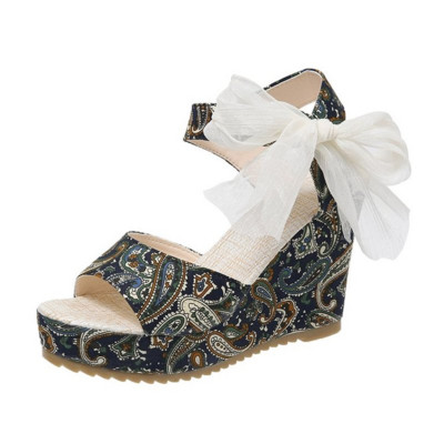 2022 Νέα Wedge Ribbon Άνετα γυναικεία πέδιλα Ψηλοτάκουνα κάνναβη με πλέξη Γυναικεία καλοκαιρινά σανδάλια All-match Plus Size 35-42