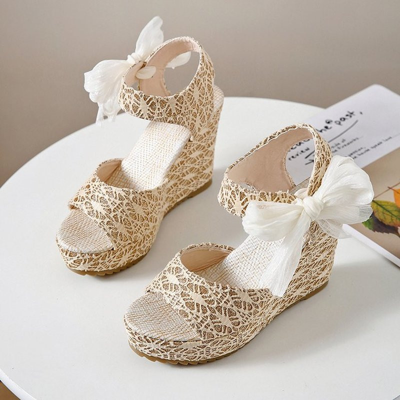 Ženske sandale s platformom i otvorenim prstima. Ženske 2022. na vezanje, ležerne visoke pete, ljetne gumene mrežaste sandale s otvorenim prstima na vezanje