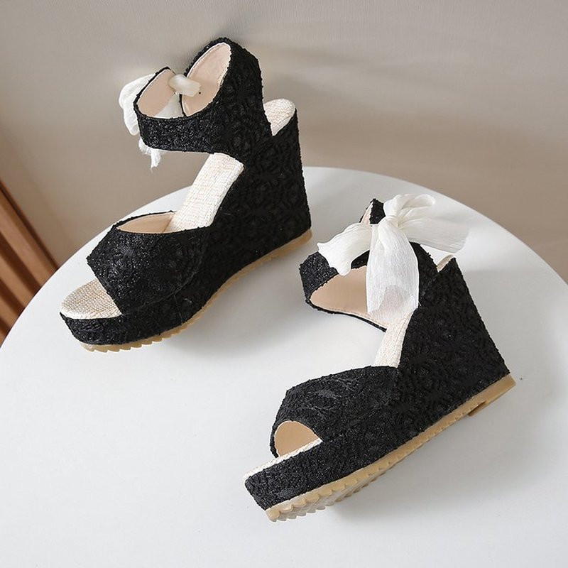 Ženske sandale s platformom i otvorenim prstima. Ženske 2022. na vezanje, ležerne visoke pete, ljetne gumene mrežaste sandale s otvorenim prstima na vezanje