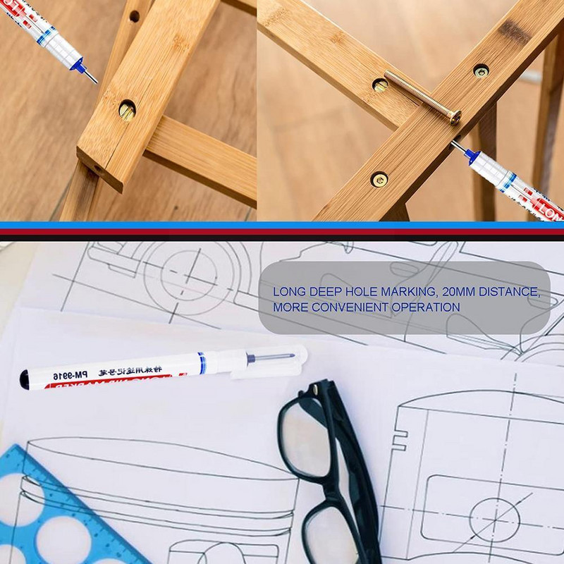 Daudzfunkcionālie marķieri ar garu galvu Vanna Kokapstrāde Dziļas zīmes Metāla pildspalvas Marķieris Caurumi Preces Stikls O0J3