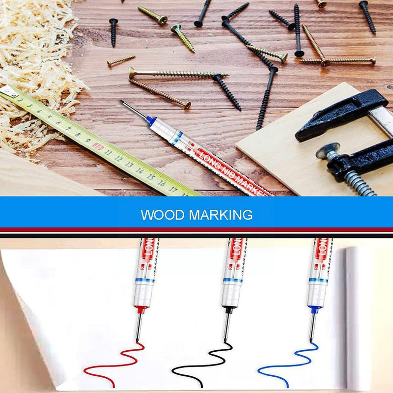 Daudzfunkcionālie marķieri ar garu galvu Vanna Kokapstrāde Dziļas zīmes Metāla pildspalvas Marķieris Caurumi Preces Stikls O0J3