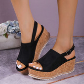 2023 m. vasaros moteriškos laisvalaikio sandalai Nauji pleištiniai sandalai atvirais moteriškais batai Madingi leopardo rašto aukštakulniai platforminiai sandalai