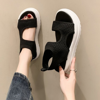 Toc mijlociu Toc cu platformă 2023 Sandale Pantofi plati de vară Costum pentru femei Moda femei Confortabil Casual Sandale cu toate potrivirile Pantofi