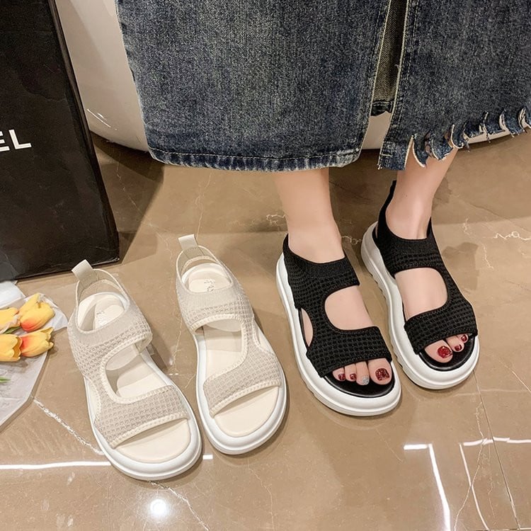 Toc mijlociu Toc cu platformă 2023 Sandale Pantofi plati de vară Costum pentru femei Moda femei Confortabil Casual Sandale cu toate potrivirile Pantofi