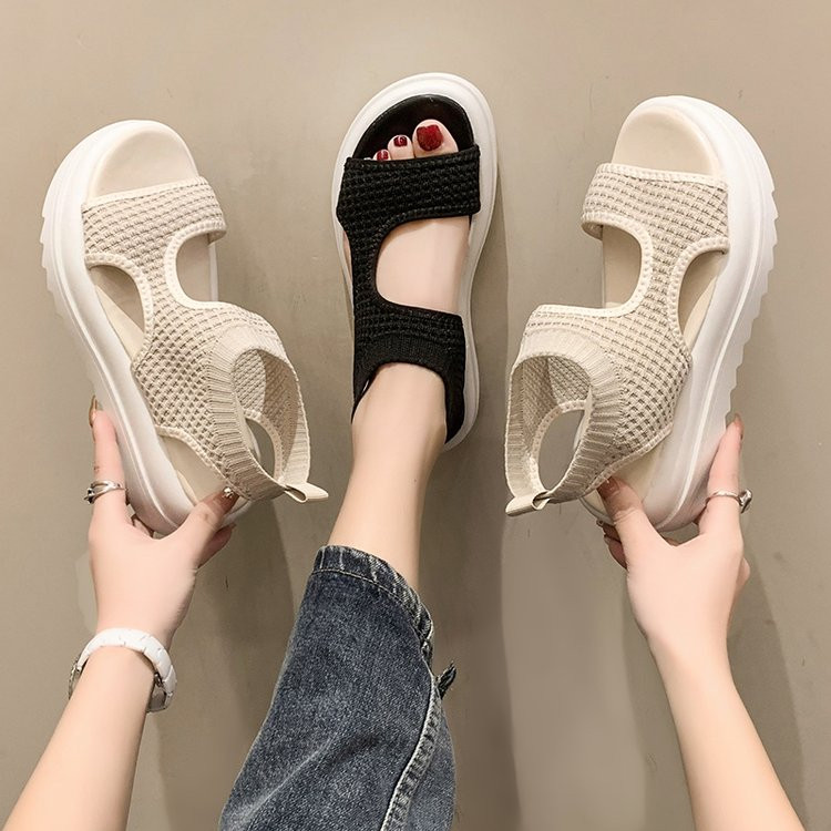 Toc mijlociu Toc cu platformă 2023 Sandale Pantofi plati de vară Costum pentru femei Moda femei Confortabil Casual Sandale cu toate potrivirile Pantofi