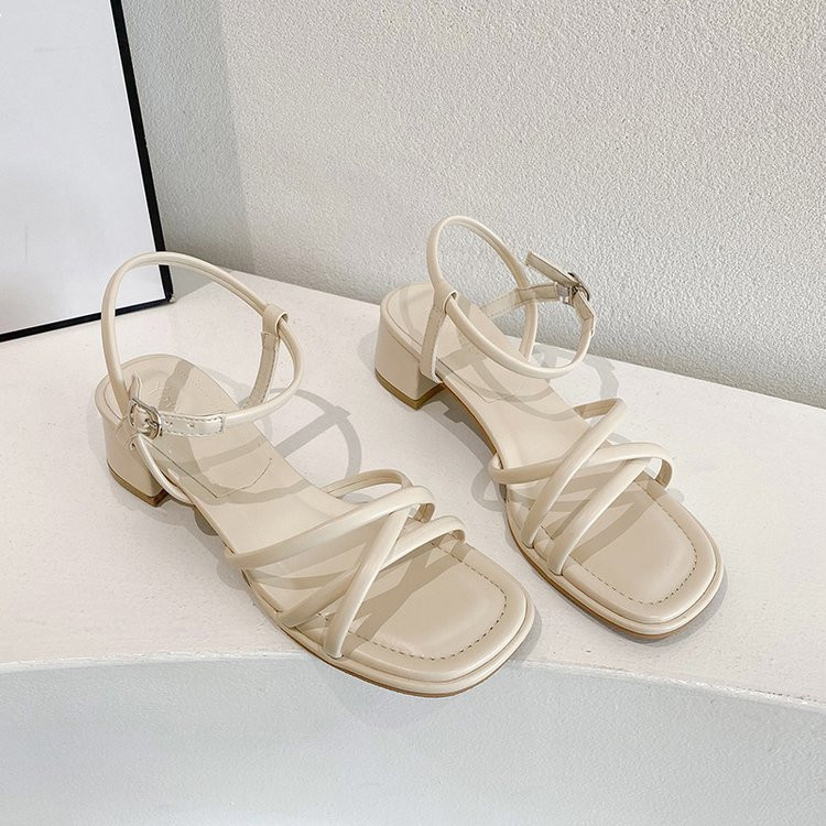 Sandale grosime pentru femei cu toc înalt, vara 2023, papuci sexy de designer nou, pantofi casual, rochie de petrecere cu vârf pătrat, sandale cu tocuri înalte