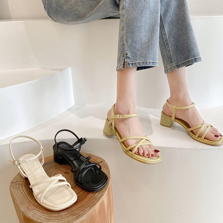 Sandale grosime pentru femei cu toc înalt, vara 2023, papuci sexy de designer nou, pantofi casual, rochie de petrecere cu vârf pătrat, sandale cu tocuri înalte