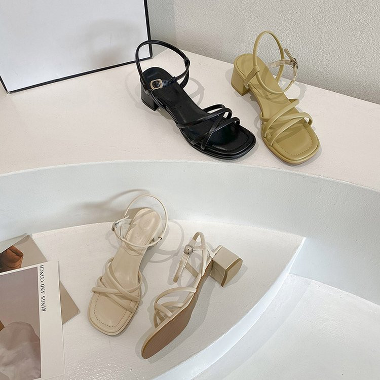 Sandale grosime pentru femei cu toc înalt, vara 2023, papuci sexy de designer nou, pantofi casual, rochie de petrecere cu vârf pătrat, sandale cu tocuri înalte