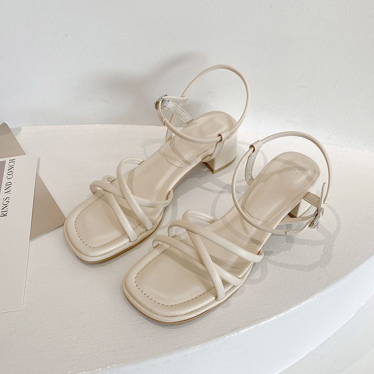 Sandale grosime pentru femei cu toc înalt, vara 2023, papuci sexy de designer nou, pantofi casual, rochie de petrecere cu vârf pătrat, sandale cu tocuri înalte