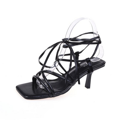 NOVE Ljetne ženske cipele 2023. Modne ravne sandale s otvorenim prstima Seksi jednobojne ženske cipele na vezanje Dizajnerske sandale