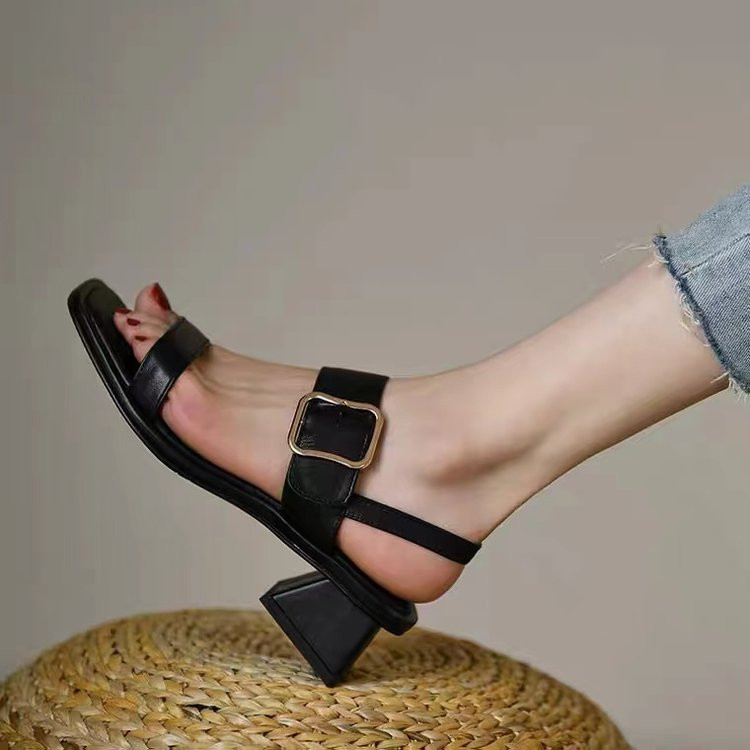 Vasaras sieviešu apavi kurpes ar atvērtu purngalu Sieviešu sandales Kvadrātveida apavi papēži Mode Vienkāršs vidēja papēža biroja karjeras augsti papēži 2023