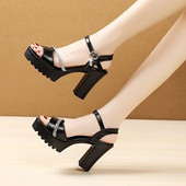 sandale sa kamenčićima ženske 2021 remen za gležnjeve otvorene pete blok pete ženske cipele ljetne visoke pete sandale s platformom crno bijele pete