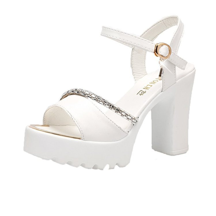 sandale sa kamenčićima ženske 2021 remen za gležnjeve otvorene pete blok pete ženske cipele ljetne visoke pete sandale s platformom crno bijele pete