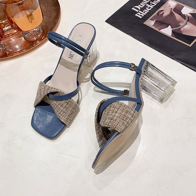 Elegáns magassarkú szandálok Női új nyári cipők Női divat Két befűzési módszer Alkalmi szandálok Négyszögletű női cipők