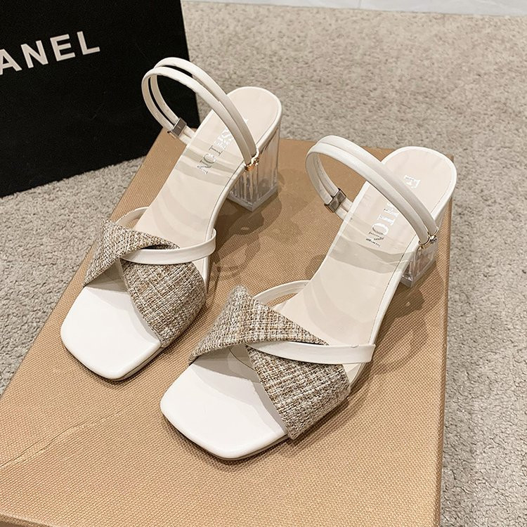 Elegáns magassarkú szandálok Női új nyári cipők Női divat Két befűzési módszer Alkalmi szandálok Négyszögletű női cipők