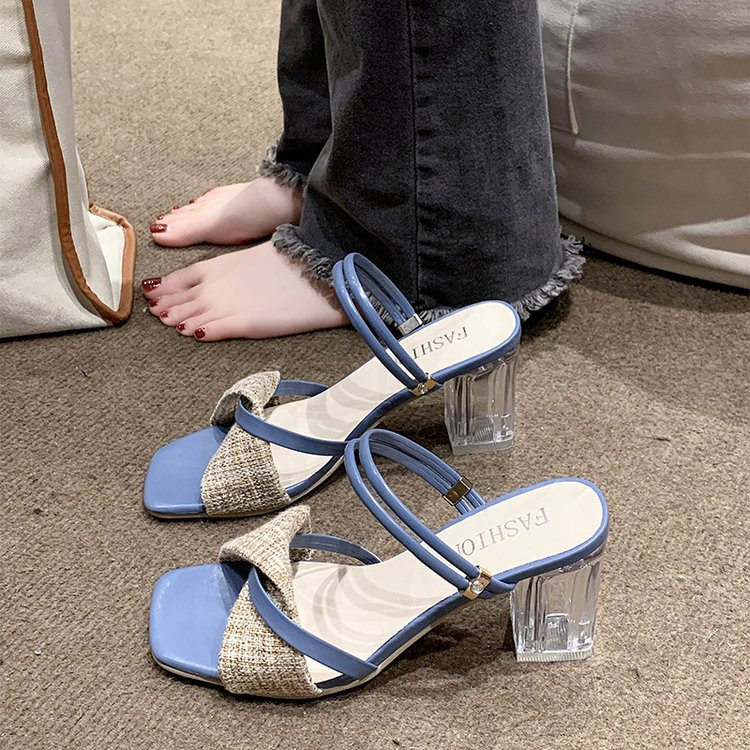 Elegáns magassarkú szandálok Női új nyári cipők Női divat Két befűzési módszer Alkalmi szandálok Négyszögletű női cipők
